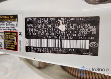 2008 Toyota Avalon Xl z USA, uszkodzony, nr VIN 4T1BK36B18U261182